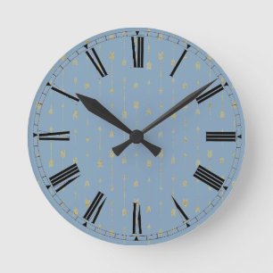 Trendy Glacier Blue & Gold Boho Arrows Round Clock