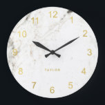 Trendy Glam Faux Gold Look and White Marble<br><div class="desc">This elegant,  modern clock features faux gold look numerals on a white marble look background.</div>