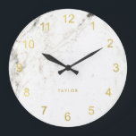 Trendy Glam Faux Gold Look and White Marble Large Clock<br><div class="desc">This elegant,  modern clock features faux gold look numerals on a white marble look background.</div>