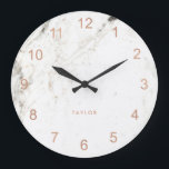 Trendy Glam Faux Rose Gold Look and White Marble<br><div class="desc">This elegant,  modern clock features faux rose gold look numerals on a white marble look background.</div>