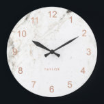 Trendy Glam Faux Rose Gold Look and White Marble Large Clock<br><div class="desc">This elegant,  modern clock features faux rose gold look numerals on a white marble look background.</div>