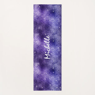 Trendy Glam Glitter Monogram Name Purple Yoga Mat