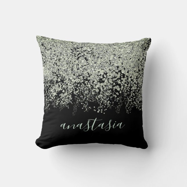 Trendy Glam Light Gray Glittery Sparkling Cushion (Front)