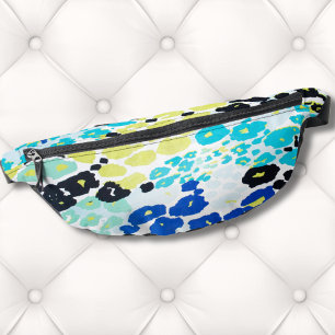Trendy Glam Vibrant Aqua Blue Lime Leopard Print Bum Bags
