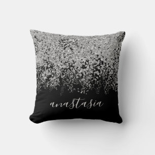 Trendy Glamourous Silver Glittery Sparkling Script Cushion