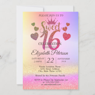 Trendy Glitter Bokeh Ombre,Tiara,Sweet 16 Party Invitation