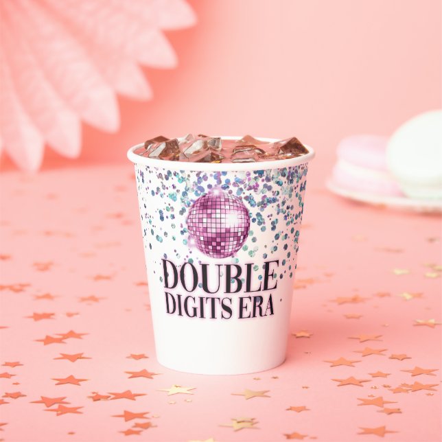 Trendy Glitter Disco Double Digits Era Birthday Paper Cups (Insitu)