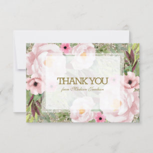 Trendy Glitter Gold Floral Sweet 16 Thank You Card
