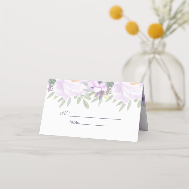 Trendy Glitter Purple Floral Sweet 16 Party Place Card (Front)