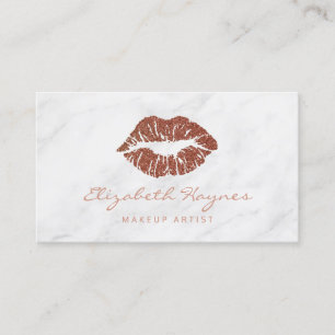 Trendy Glitter Rose Gold Lips Marble Makeup Artist Business Card