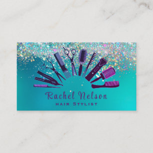 Trendy Glitter Sparkle Hair stylist Salon Tools Business Card