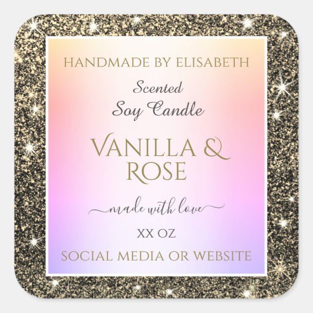 Trendy Glitter Stars Product Packaging Labels Chic (Front)