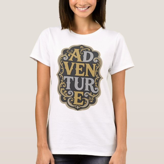 Trendy Gold ADVENTURE Print T-Shirt (Front)