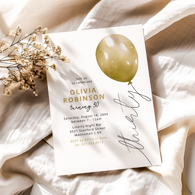 Trendy Gold Balloon 30th Birthday Invitation (Creator Uploaded)
