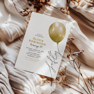 Trendy Gold Balloon 50th Birthday Invitation