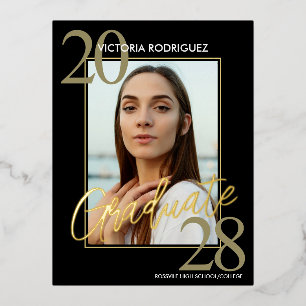 Trendy Gold Black Graduation Announcement Postcard