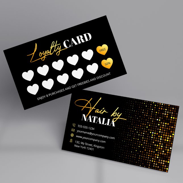 Trendy Gold Black Sparkle Hairstylist Reward Loyalty Card (Creator Uploaded)