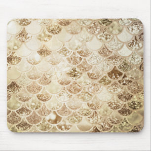 Trendy Gold Blush Ombre Glitter Mermaid Fish Scale Mouse Pad