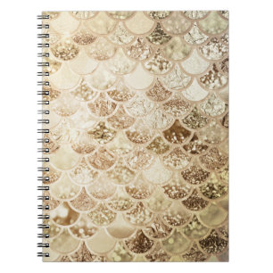 Trendy Gold Blush Ombre Glitter Mermaid Fish Scale Spiral Notebook