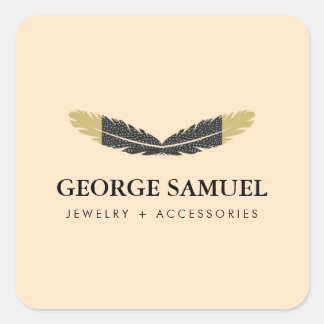 Trendy Gold Dipped Boho Feather Designer Pink  Square Sticker