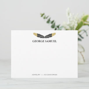 Trendy Gold Dipped Boho Feather Designer White Card