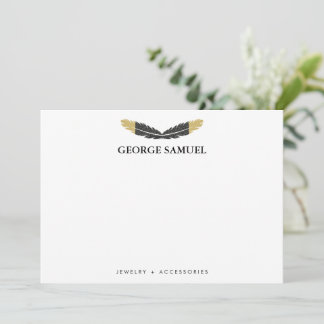 Trendy Gold Dipped Boho Feather Designer White Card