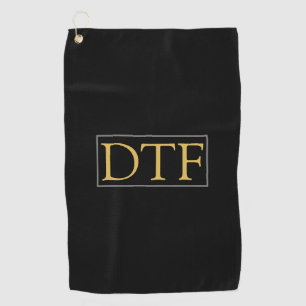 Trendy Gold DIY Monogram/Name, Grey Border, Black Golf Towel
