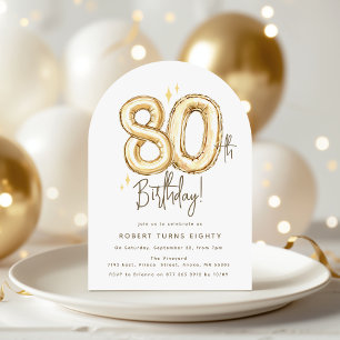 Trendy Gold Eighty Balloon 80th Birthday Party Invitation