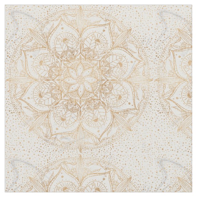 Trendy Gold Floral Mandala Marble Design Fabric (Close Up)