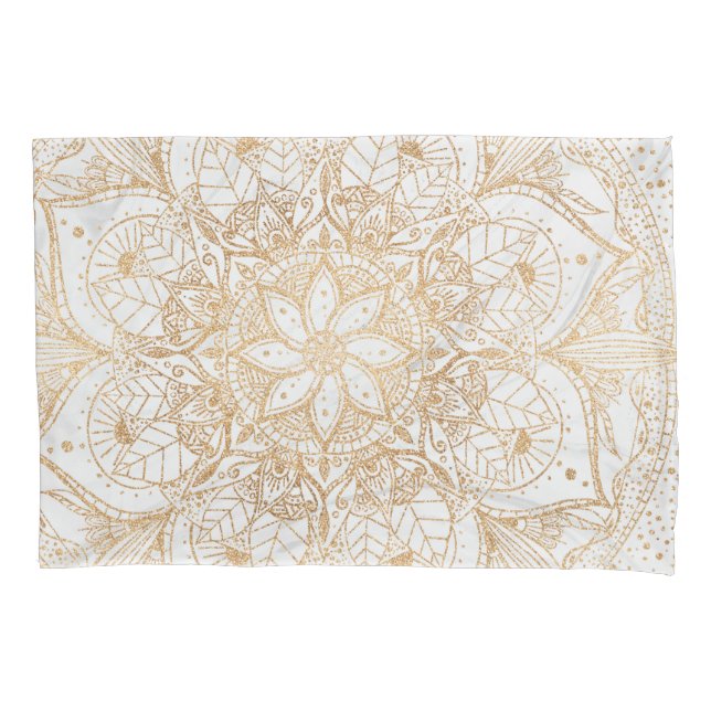 Trendy Gold Floral Mandala Marble Design Pillowcase (Front)