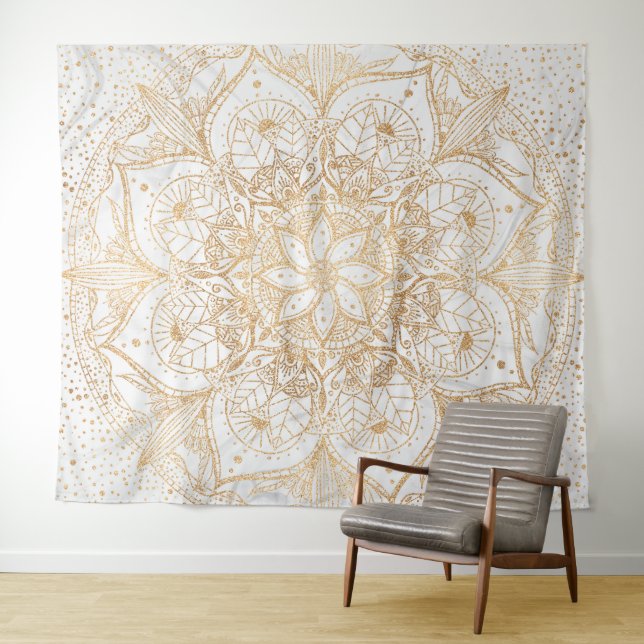 Trendy Gold Floral Mandala Marble Design Tapestry (In Situ (Horizontal))