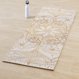 Trendy Gold Floral Mandala Marble Design Yoga Mat