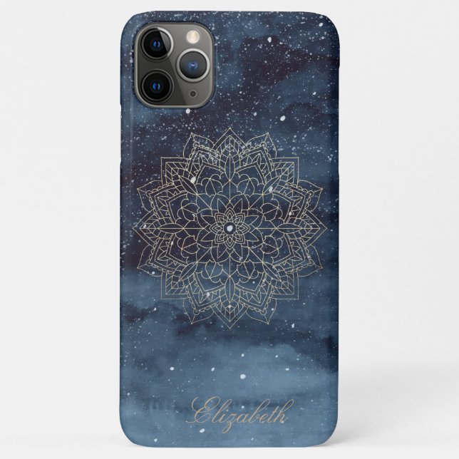 Trendy Gold Floral Mandala Navy Blue Case-Mate iPhone Case (Back)