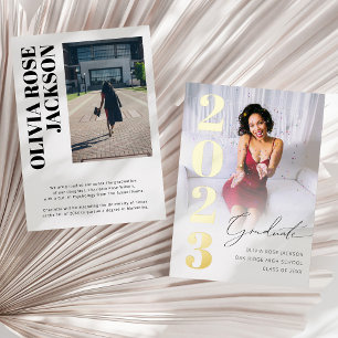 Trendy Gold Foil Photo Graduation Announcement