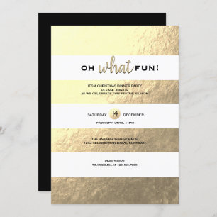 Trendy Gold Foil Striped Christmas Party Invitation