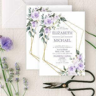 Trendy Gold Geometric Lilac Floral Spring Invitati Invitation