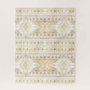 Trendy Gold Geometric Tribal Aztec Pattern Jigsaw Puzzle