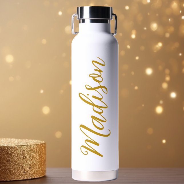 Trendy Gold Girls Name Handwritten Script Custom Water Bottle (Creator Uploaded)