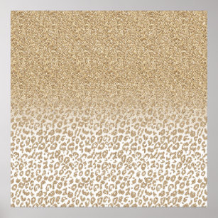 Trendy Gold Glitter and Leopard Print Gradient