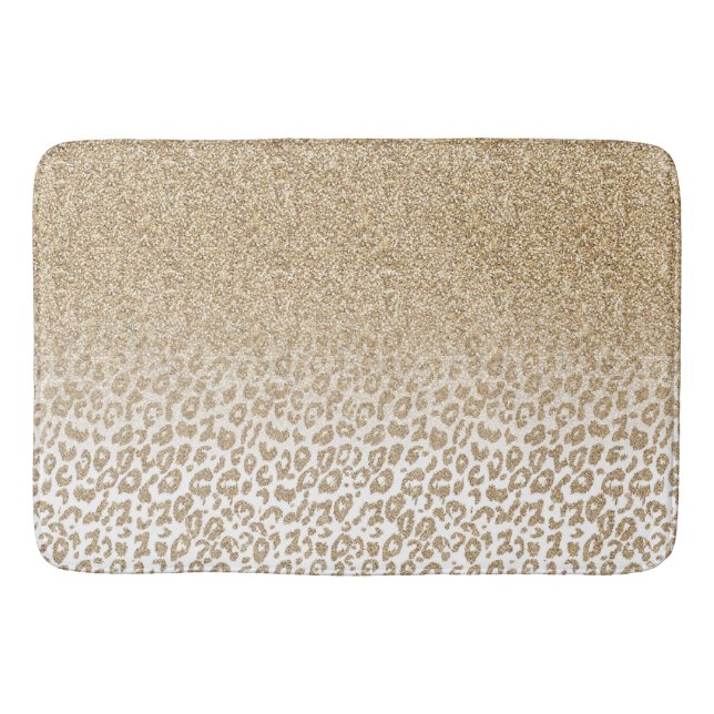 Trendy Gold Glitter and Leopard Print Gradient Bath Mat (Front)
