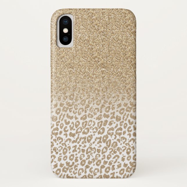Trendy Gold Glitter and Leopard Print Gradient Case-Mate iPhone Case (Back)