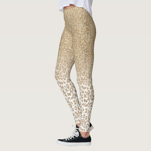 Trendy Gold Glitter and Leopard Print Gradient Leggings (Left)