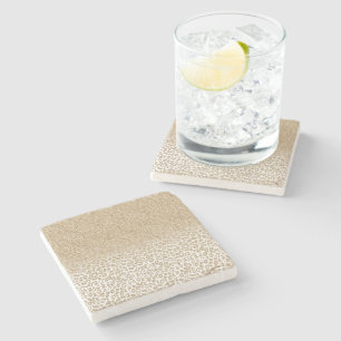 Trendy Gold Glitter and Leopard Print Gradient Stone Coaster