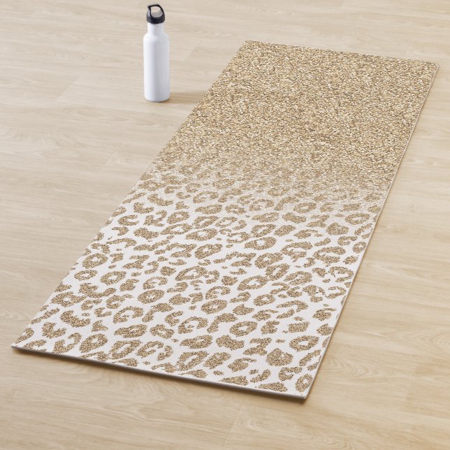 Trendy Gold Glitter and Leopard Print Gradient Yoga Mat (In Situ)