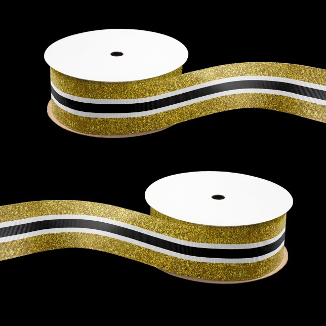 Trendy Gold Glitter Black And White Striped   Grosgrain Ribbon (Creator Uploaded)