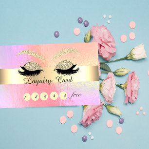 Trendy Gold Glitter Faux Lashes Holographic  Loyalty Card