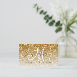 Trendy Gold Glitter Makeup Artist Hair Salon  Business Card