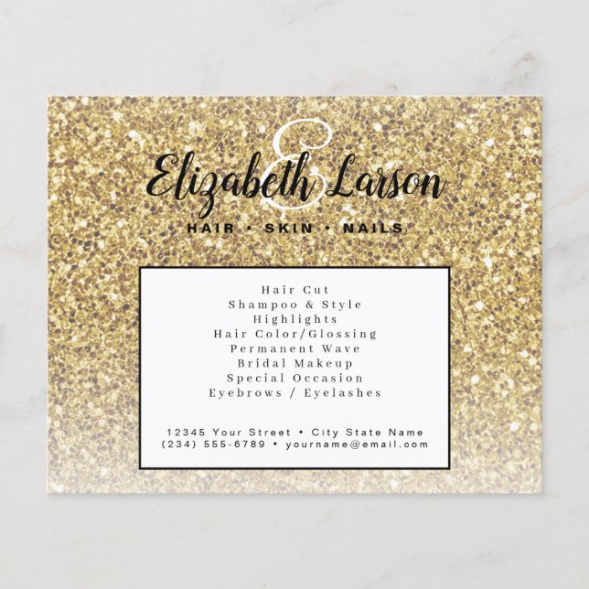 Trendy Gold Glitter Makeup Artist Hair Salon Flyer (Front)