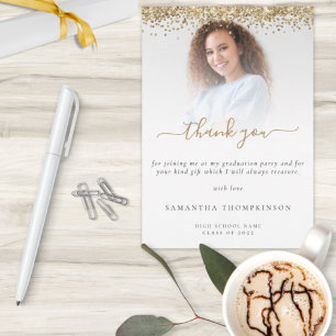 Trendy Gold Glitter Photo 2022 Graduation Thank You Card