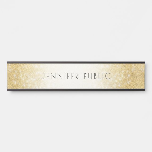 Trendy Gold Glitter Simple Elegant Modern Template Door Sign (Front)